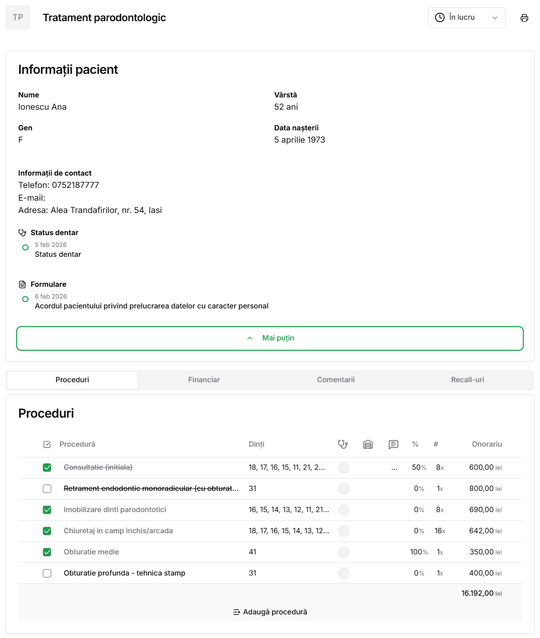 Plan de tratament vizual pe etape