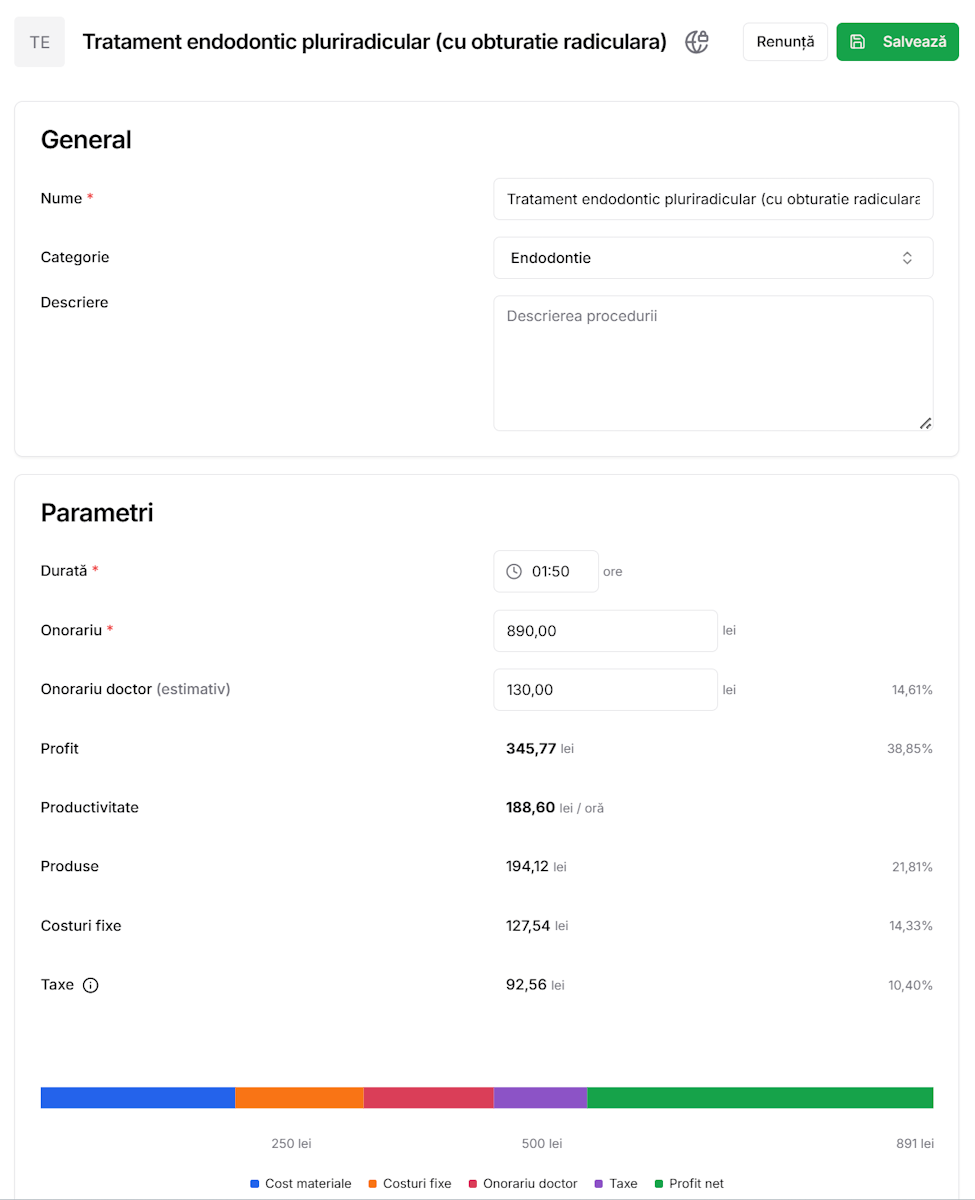 Calculator profitabilitate per procedură