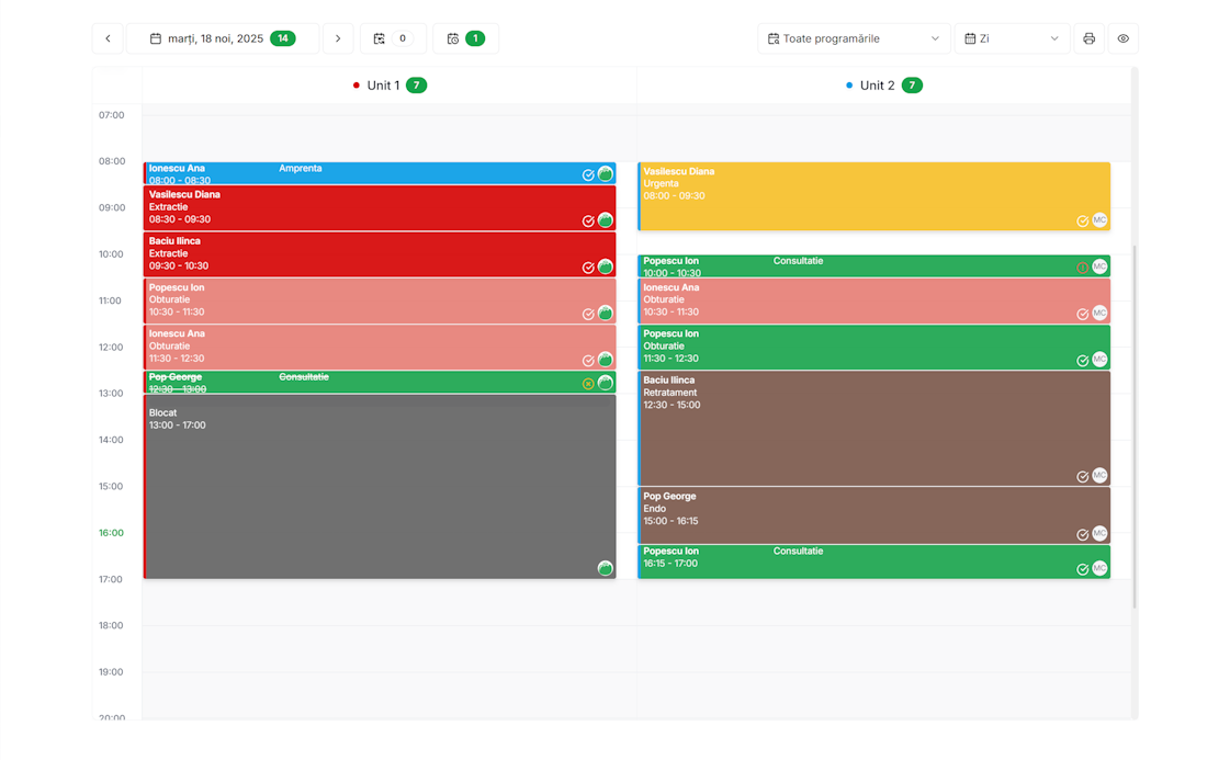 Calendar multi-doctor și multi-unit