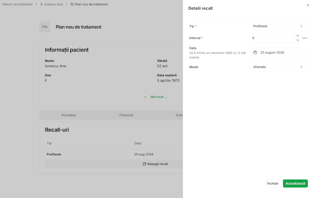 Sistem recall automat cu notificări SMS
