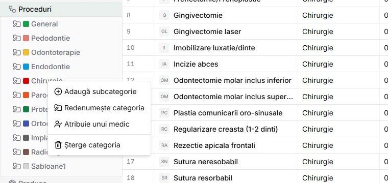 Meniul de clic dreapta pe o categorie