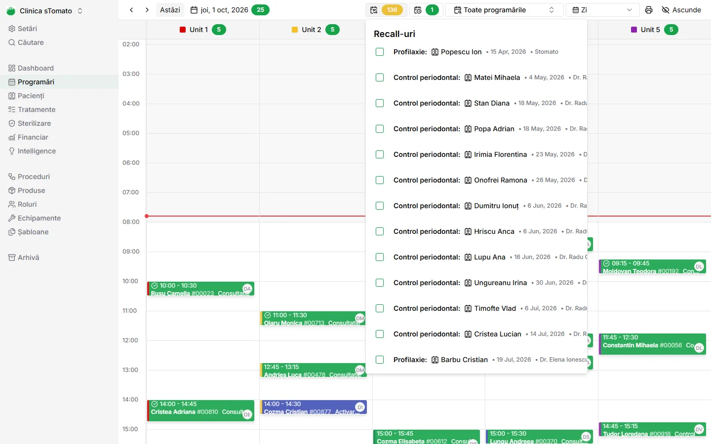 Lista de recall-uri din calendar